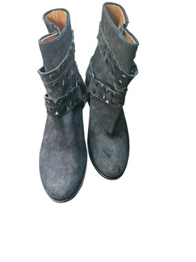 Frye Black Suede Ankle Booties with Studded Straps
